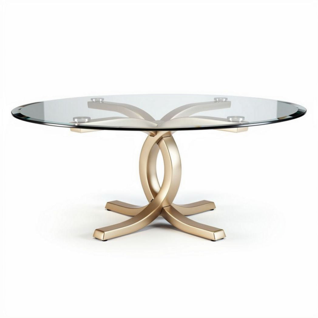 Tavolo rotondo in vetro con base in metallo per sala da pranzo - 150 x 150 x 75 cm