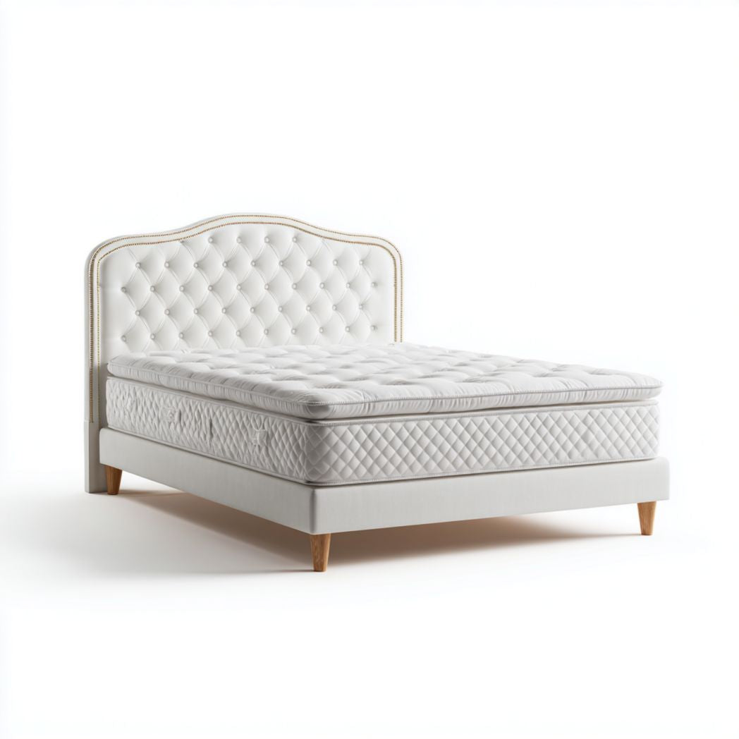 Letto matrimoniale con testiera imbottita per camera da letto – tessuto e metallo – 200 x 160 x 100 cm