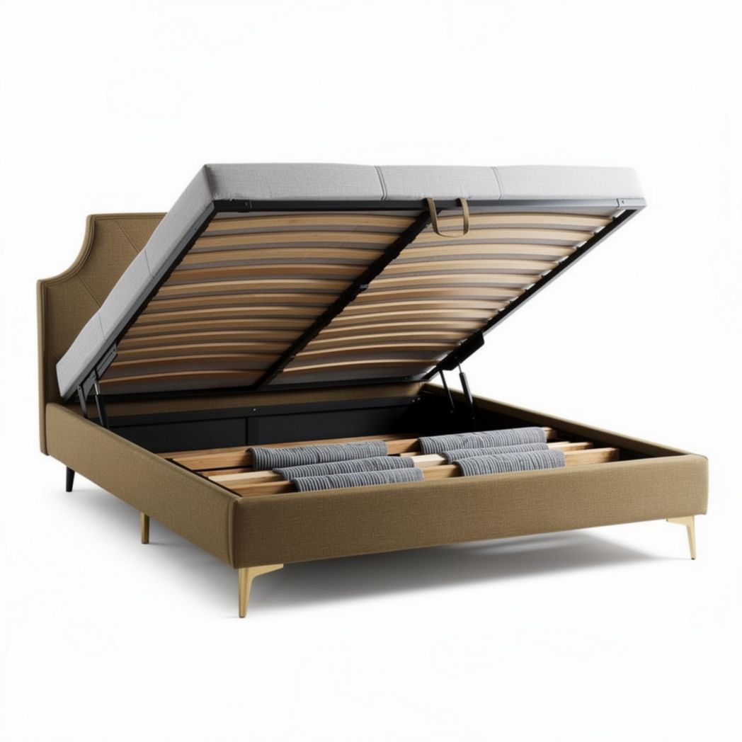 Letto contenitore in tessuto con rete a doghe per camera da letto – 200 x 160 x 100 cm