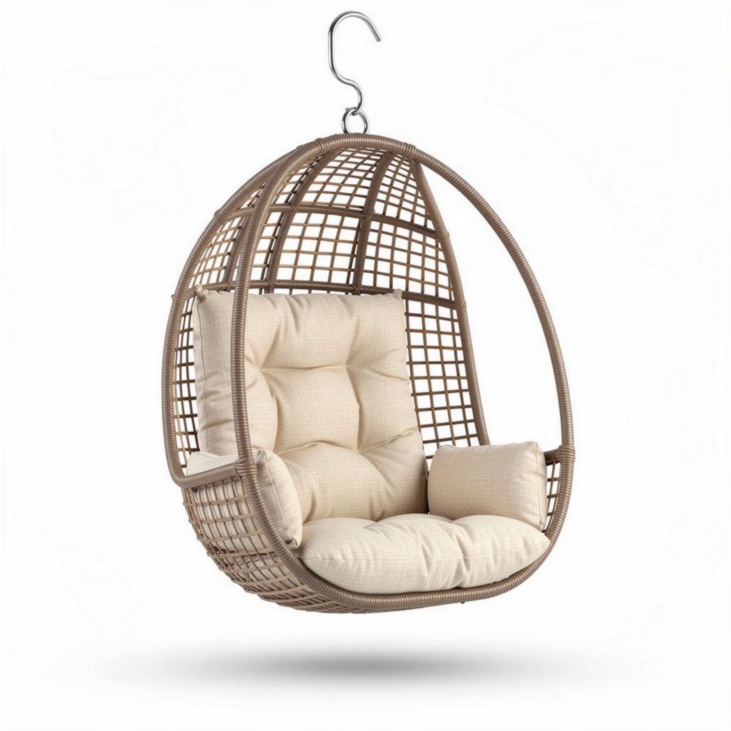 Poltrona sospesa in rattan con cuscino per esterno – 80 x 60 x 100 cm