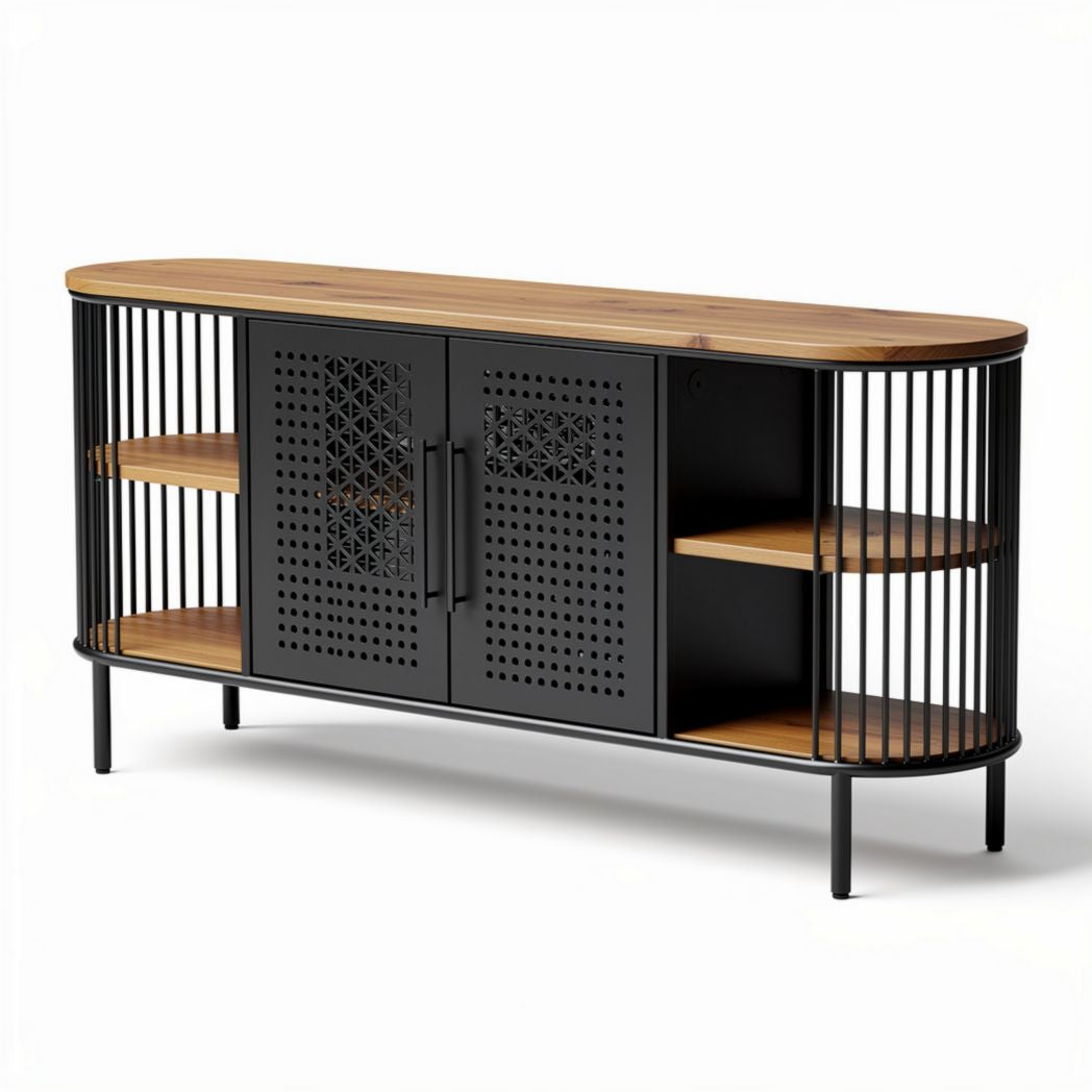 Mobile effetto legno con ripiani in metallo per soggiorno – 120 x 40 x 50 cm